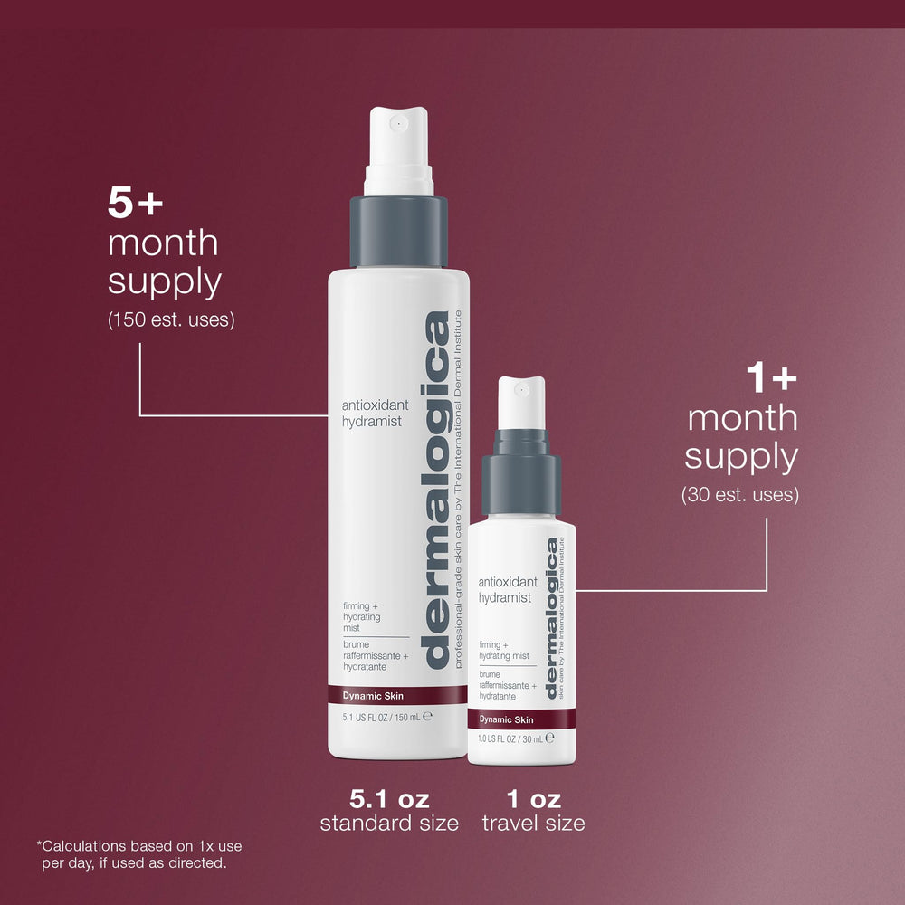 Dermalogica botella en mano para comparar tamaño yportabilidad