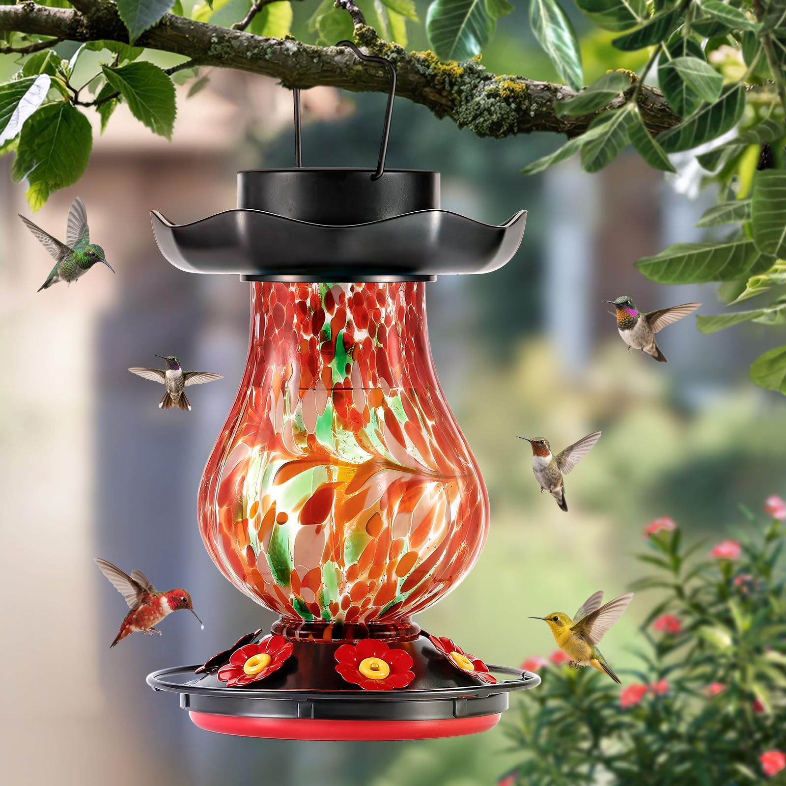 DesGully evening LED lit garden scene showing color cycle and benefit of ambient night illumination