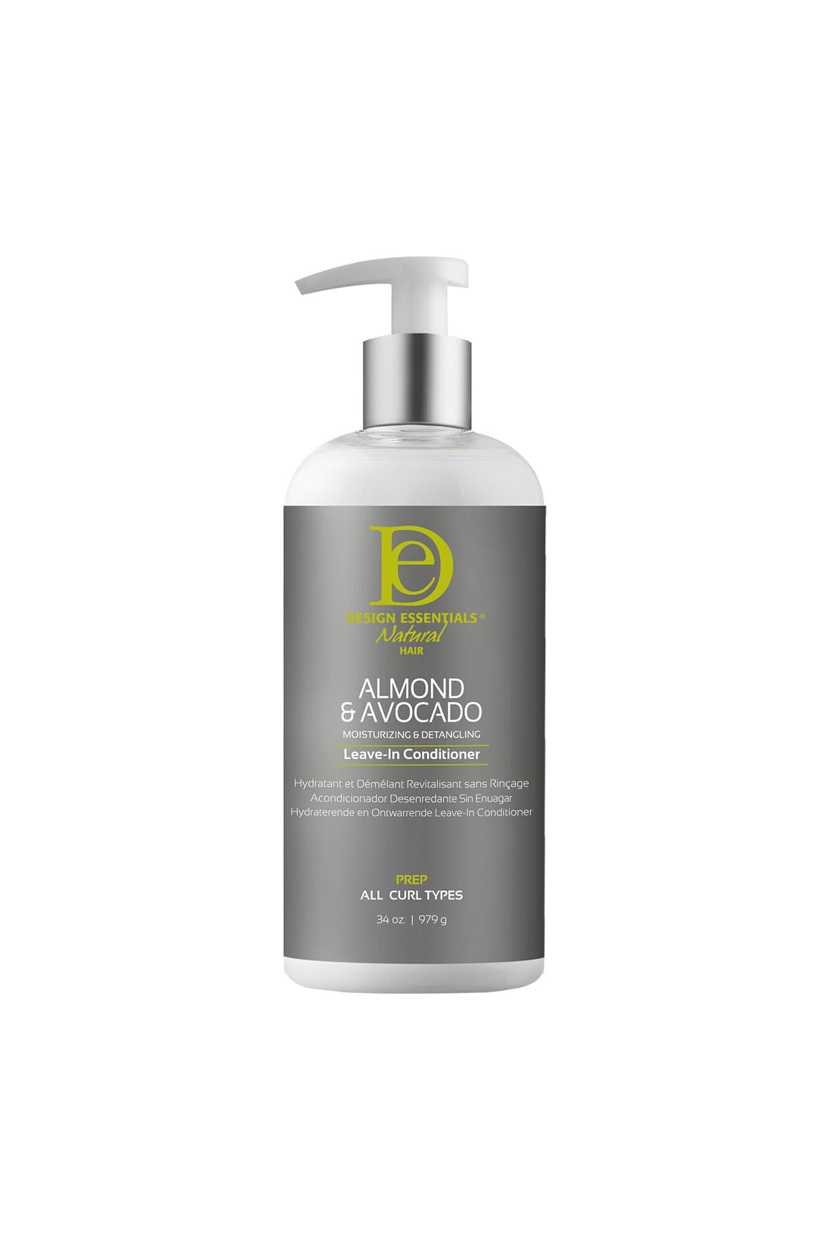 Design Essentials envase frontal Almond & Avocado muestra tamaño y marca