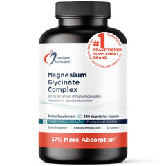 Designs for Health frasco delantero del suplemento magnesium glycinate, presentación profesional y seguro