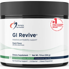 Designs for Health envase frontal de GI Revive mostrando etiqueta y beneficio digestivo