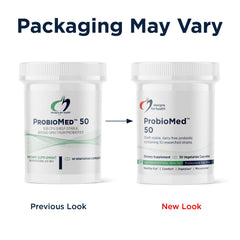 Designs for Health probioMed 50 interior del envase con desecante que protege la potencia