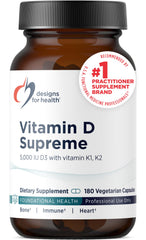 Designs for Health envase frontal mostrando vitamin d supreme y beneficios visibles