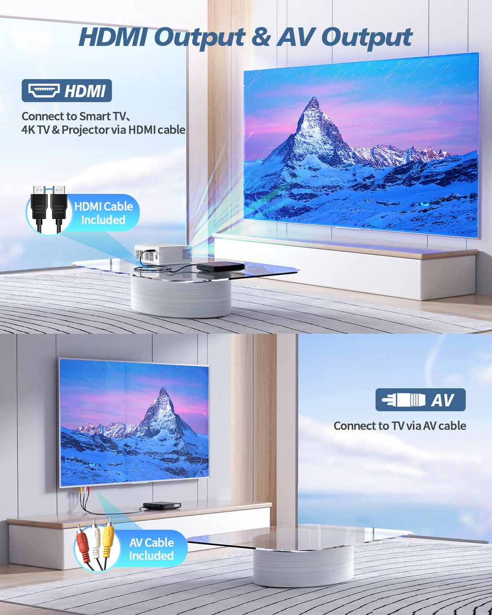 Desobry puertos HDMI y RCA que permiten conectar a TV moderno o clásico