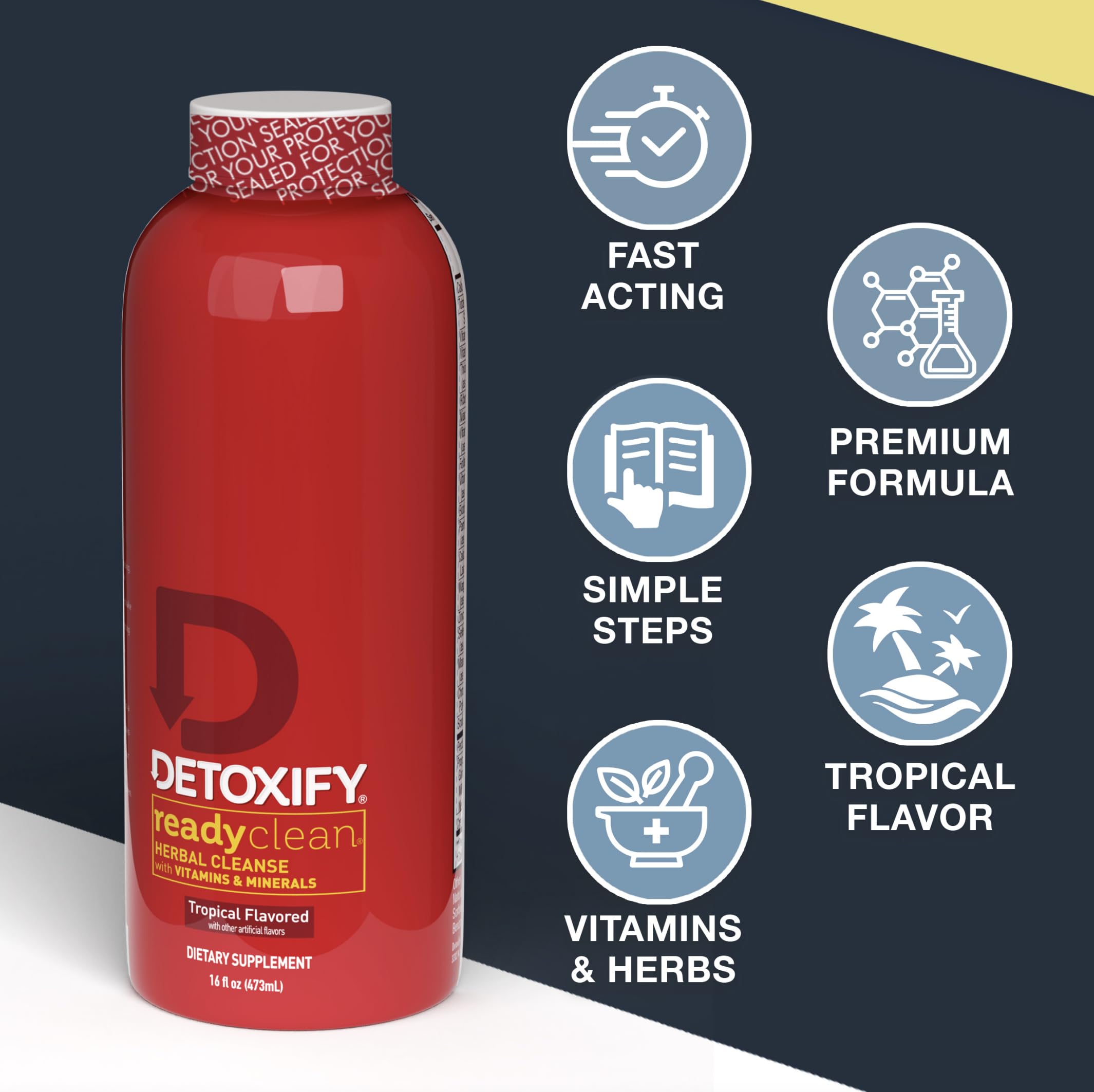 Detoxify envase acompañado del sticker incluido mostrando el extra