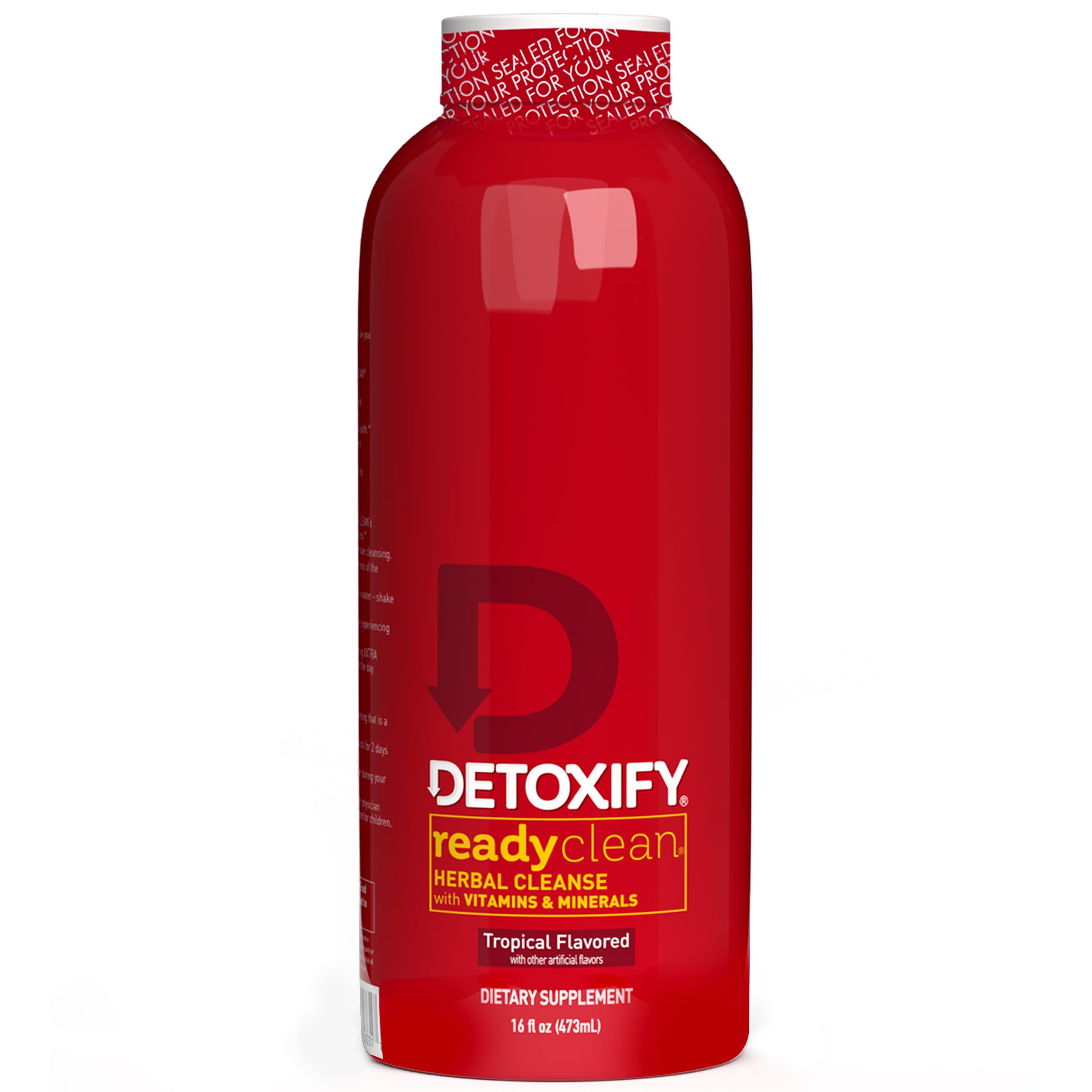 Detoxify botella frontal Tropical 16 oz mostrando diseño y tamaño práctico