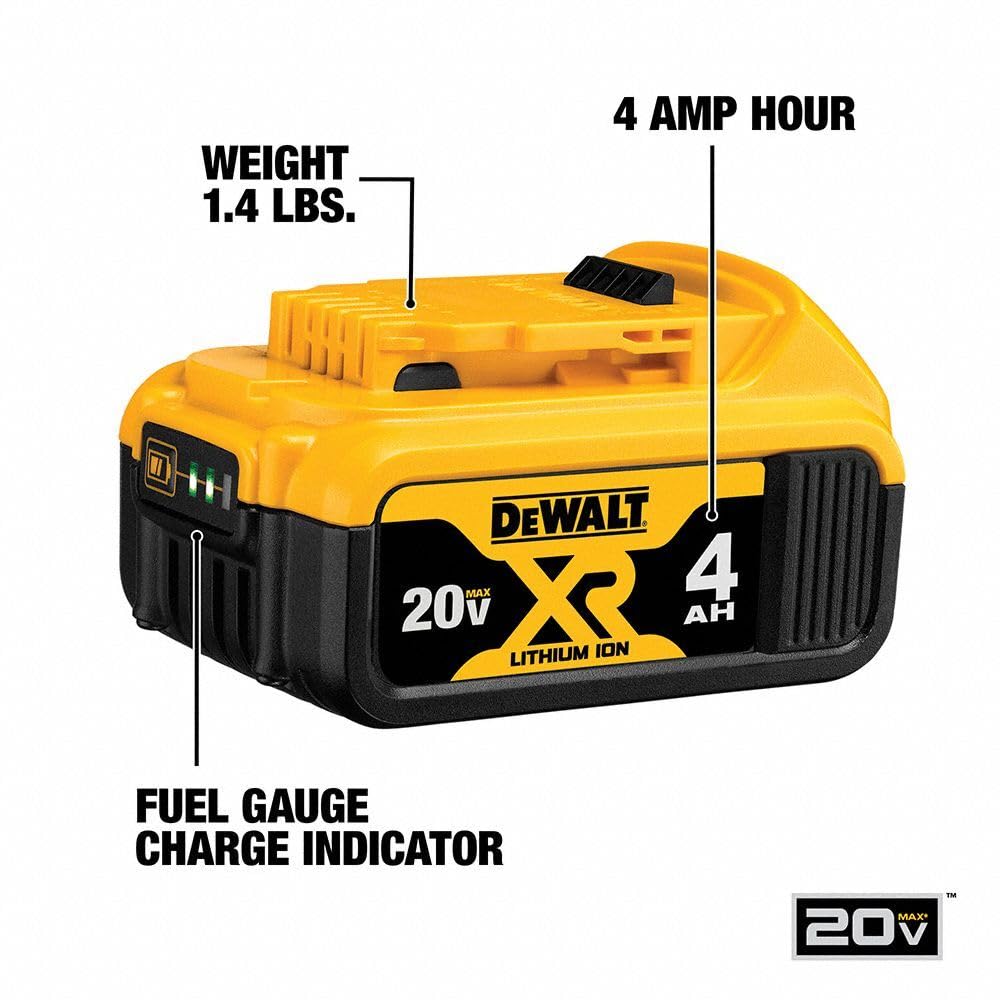DEWALT batería conectada a taladro en uso para rendimiento constante en obra