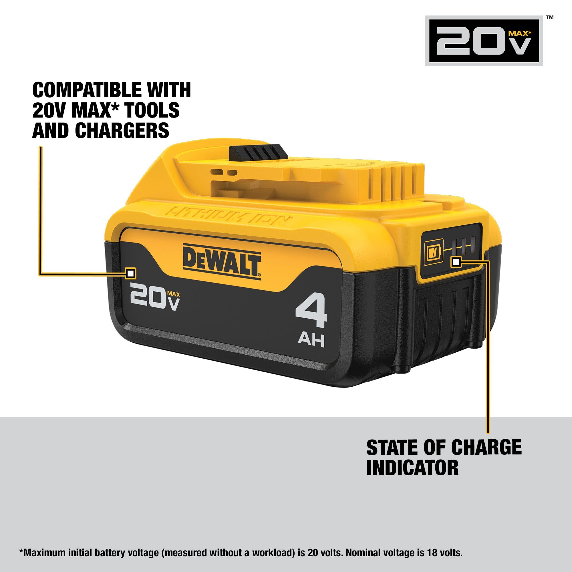 DEWALT batería detalle del LED indicador que muestra estado de carga rápidamente