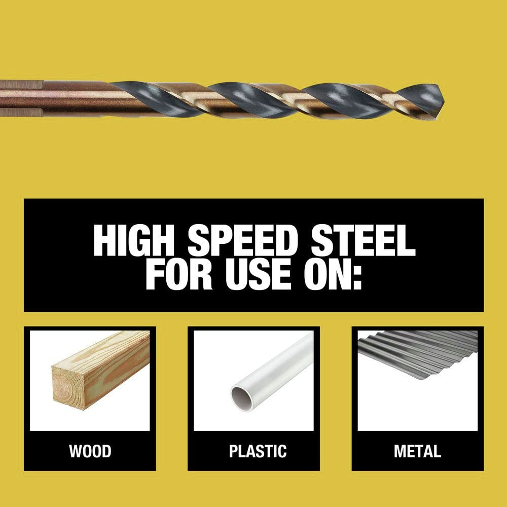 DEWALT brocas en uso con taladro perforando metal para trabajos precisos