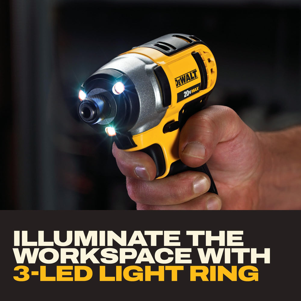 DEWALT comparación de escala en mano para visualizar tamaño y ergonomía
