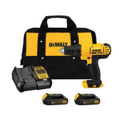 DEWALT kit frontal con taladro, baterías y bolsa muestra portabilidad