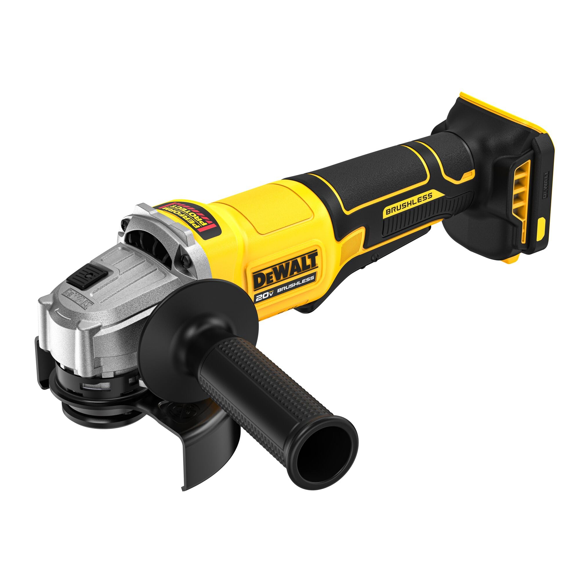 DEWALT amoladora en uso cortando varilla, potencia y control en obra