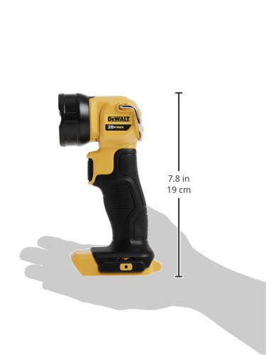 DEWALT cabeza giratoria 120° ajustable muestra dirección de luz precisa