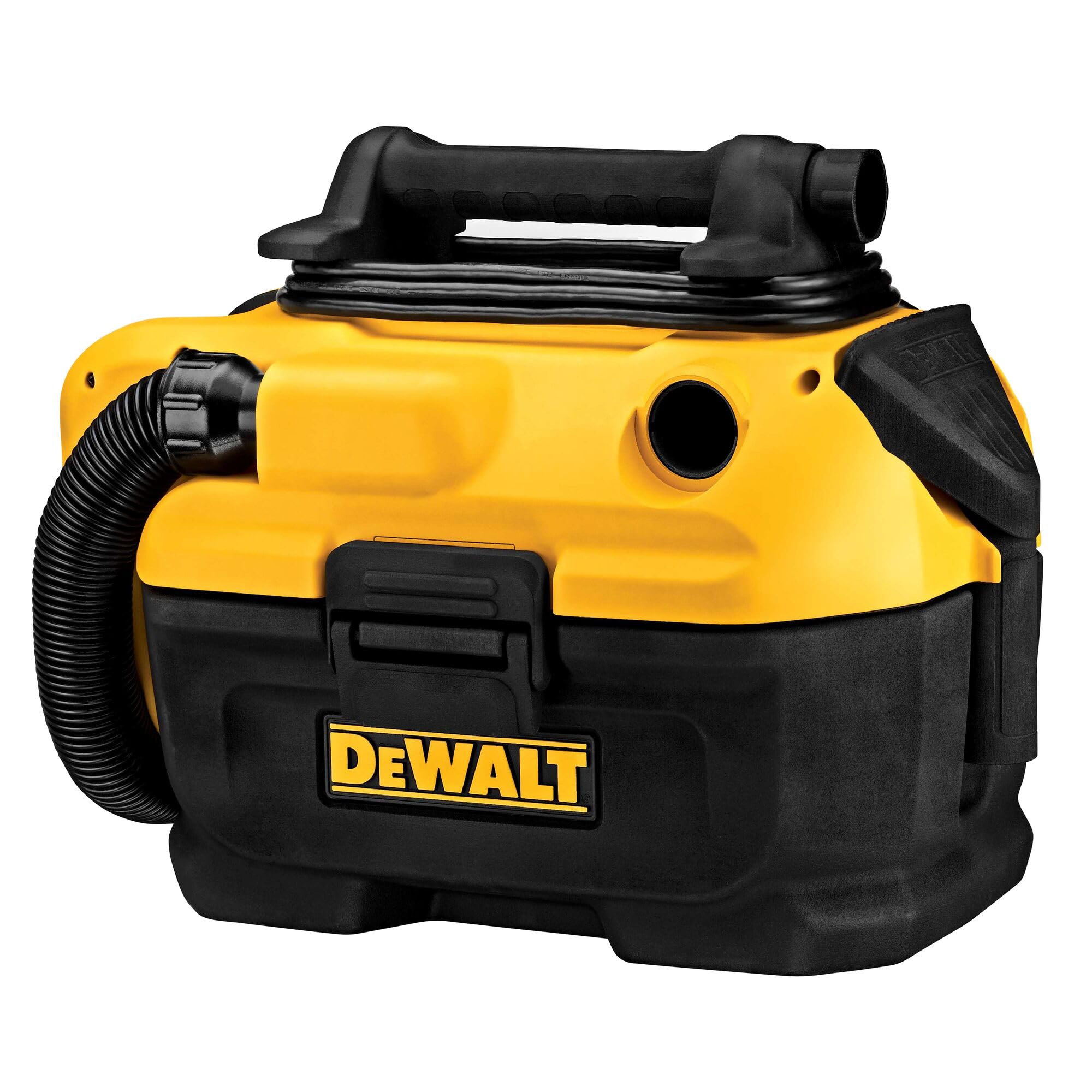 DEWALT aspiradora DCV581H vista frontal con depósito y asas, facilidad de transporte