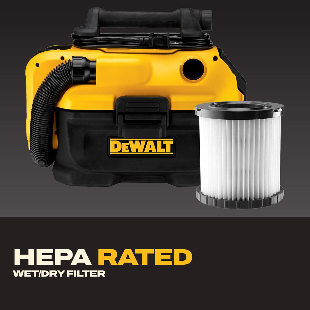 DEWALT aspiradora DCV581H funcionando con batería 20V MAX en obra, máxima movilidad