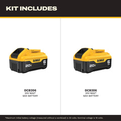 DEWALT primer plano de la etiqueta que muestra capacidad 6.0Ah y compatibilidad