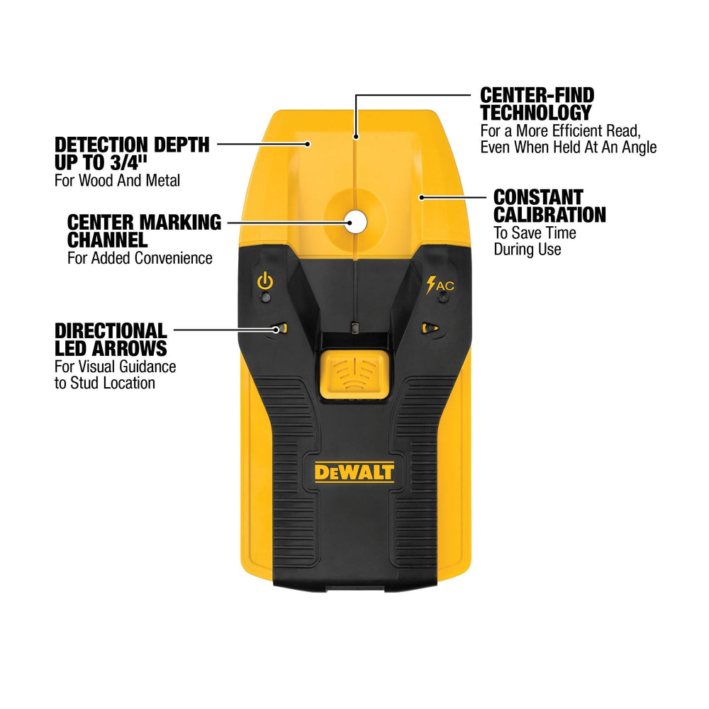 DEWALT flechas LED direccionales indicando el centro del montante para guía visual