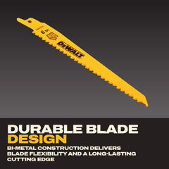 DEWALT detalle de dientes bi-metal que prolongan el filo