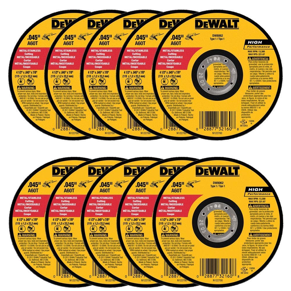 DEWALT disco de corte frontal paquete de diez, corte rápido y seguro