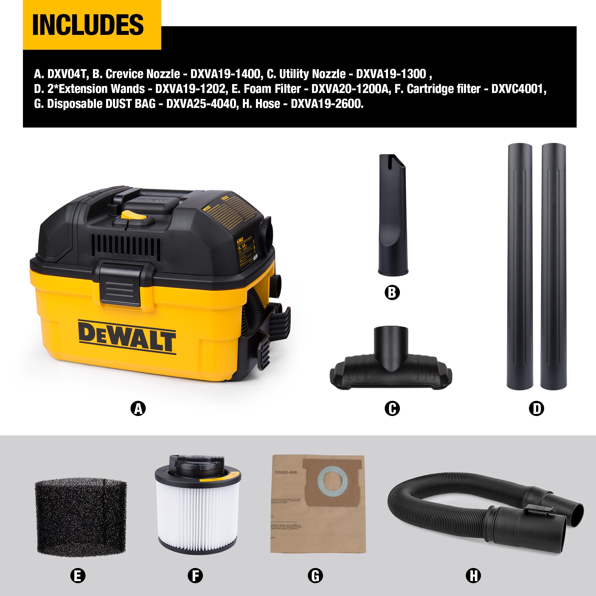 DEWALT DXV04T zoom al motor que resalta potencia para limpieza intensa