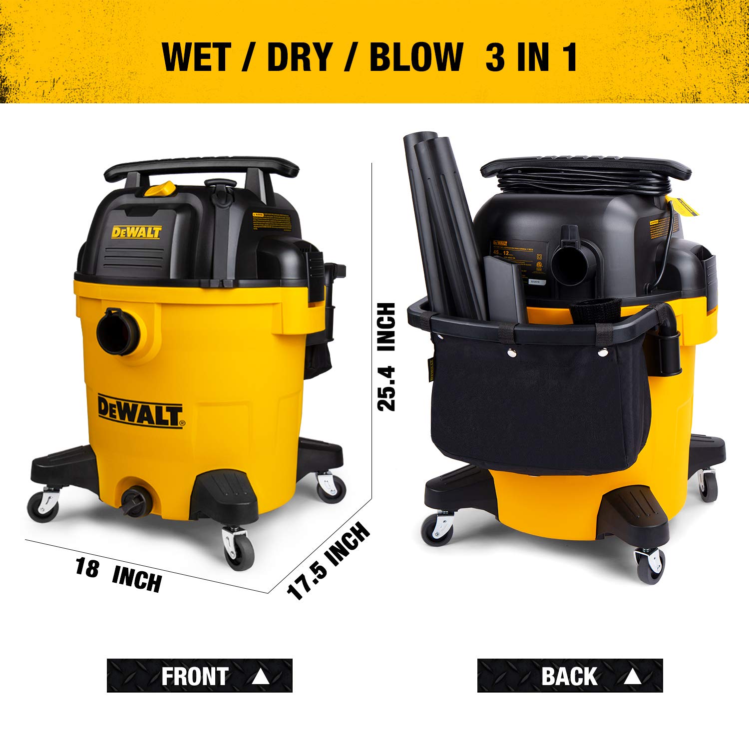DEWALT ruedas grandes y asa resistente, movilidad y transporte sencillo