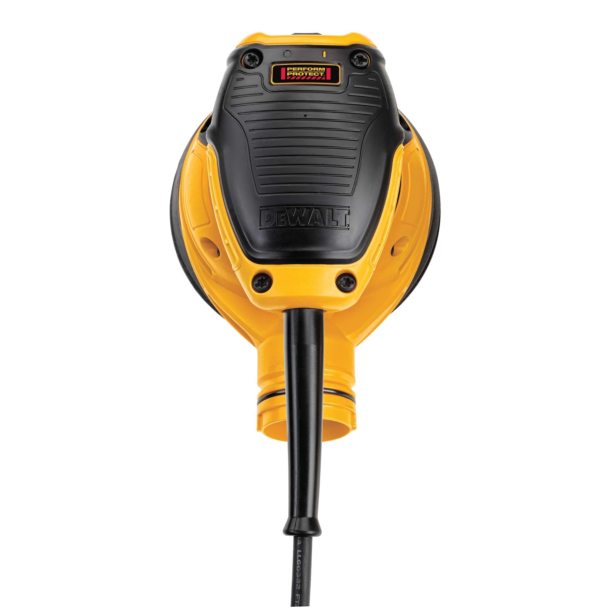 DEWALT detalle del mango y la bolsa de polvo con cierre, facilita control y limpieza