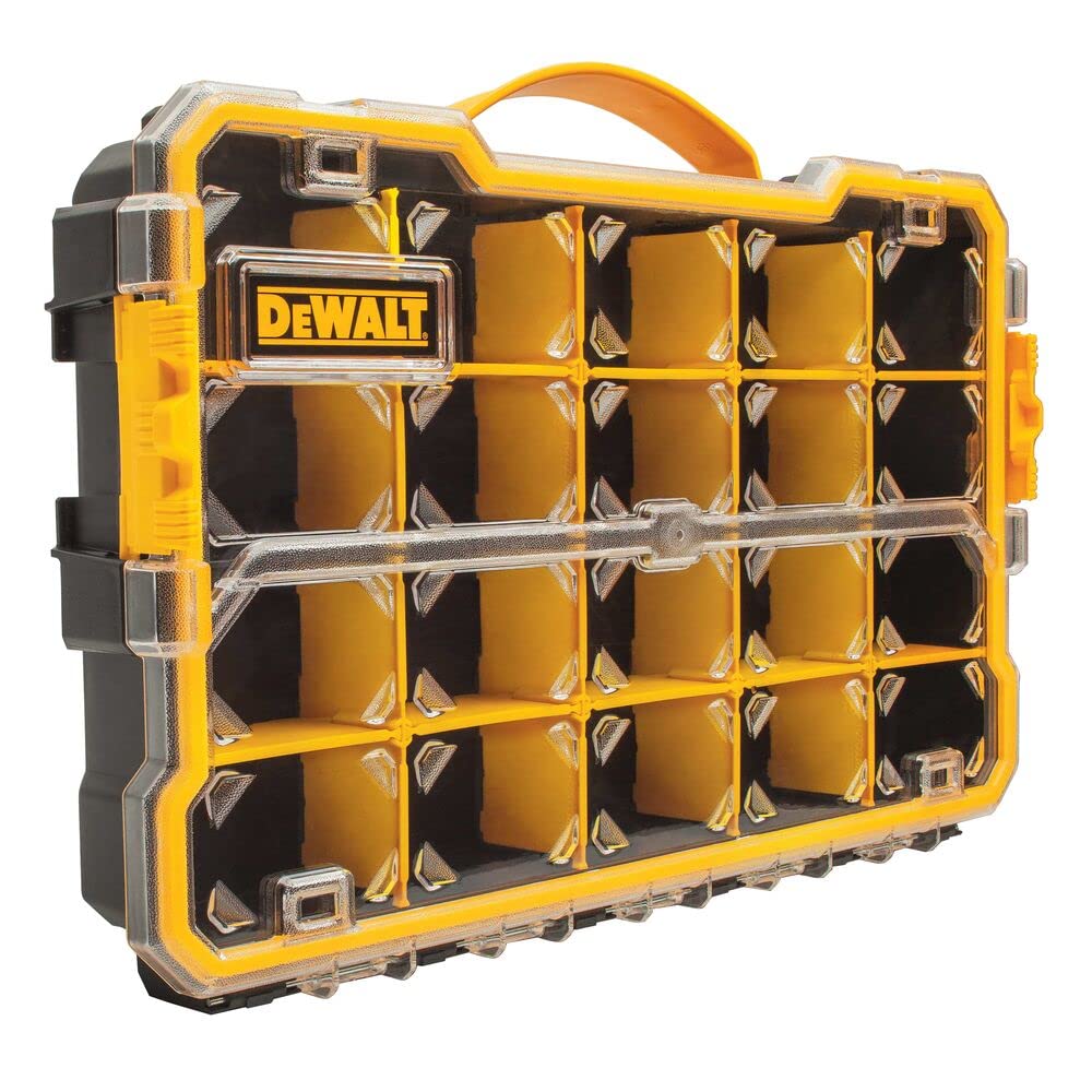 DEWALT organizador frontal con tapa transparente y asa, visualización rápida