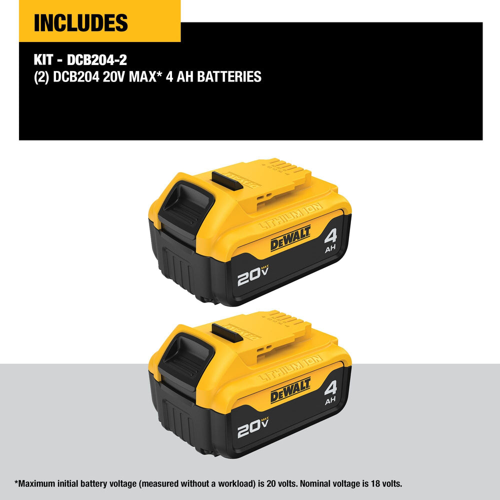 DEWALT pack de dos baterías 4.0Ah junto, ideal para alternar y extender trabajo