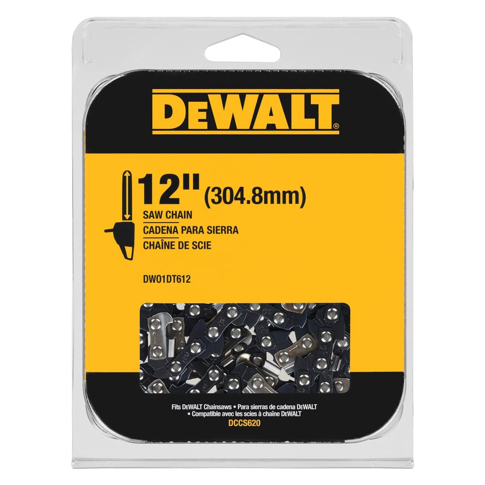 Dewalt espada y cadena 12in frontal mostrando compatibilidad y precisión de corte