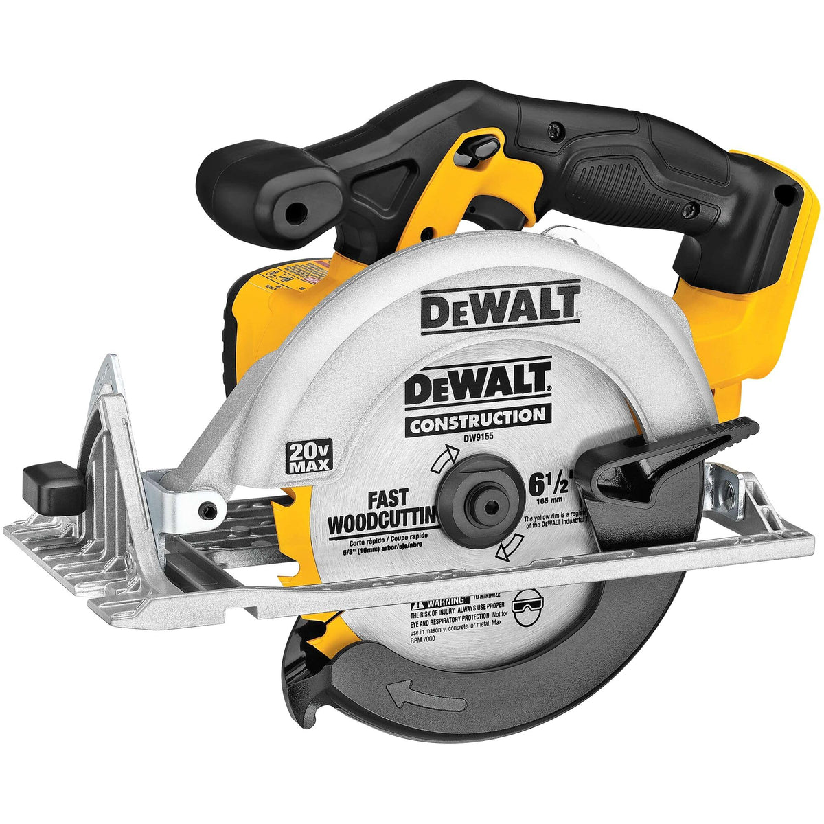 DEWALT sierra frontal mostrando la hoja para cortes precisos
