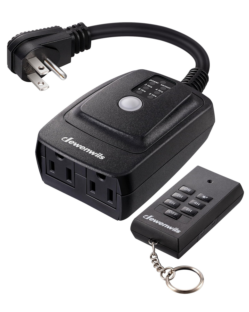 DEWENWILS vista frontal del temporizador exterior con dos tomas para control sencillo
