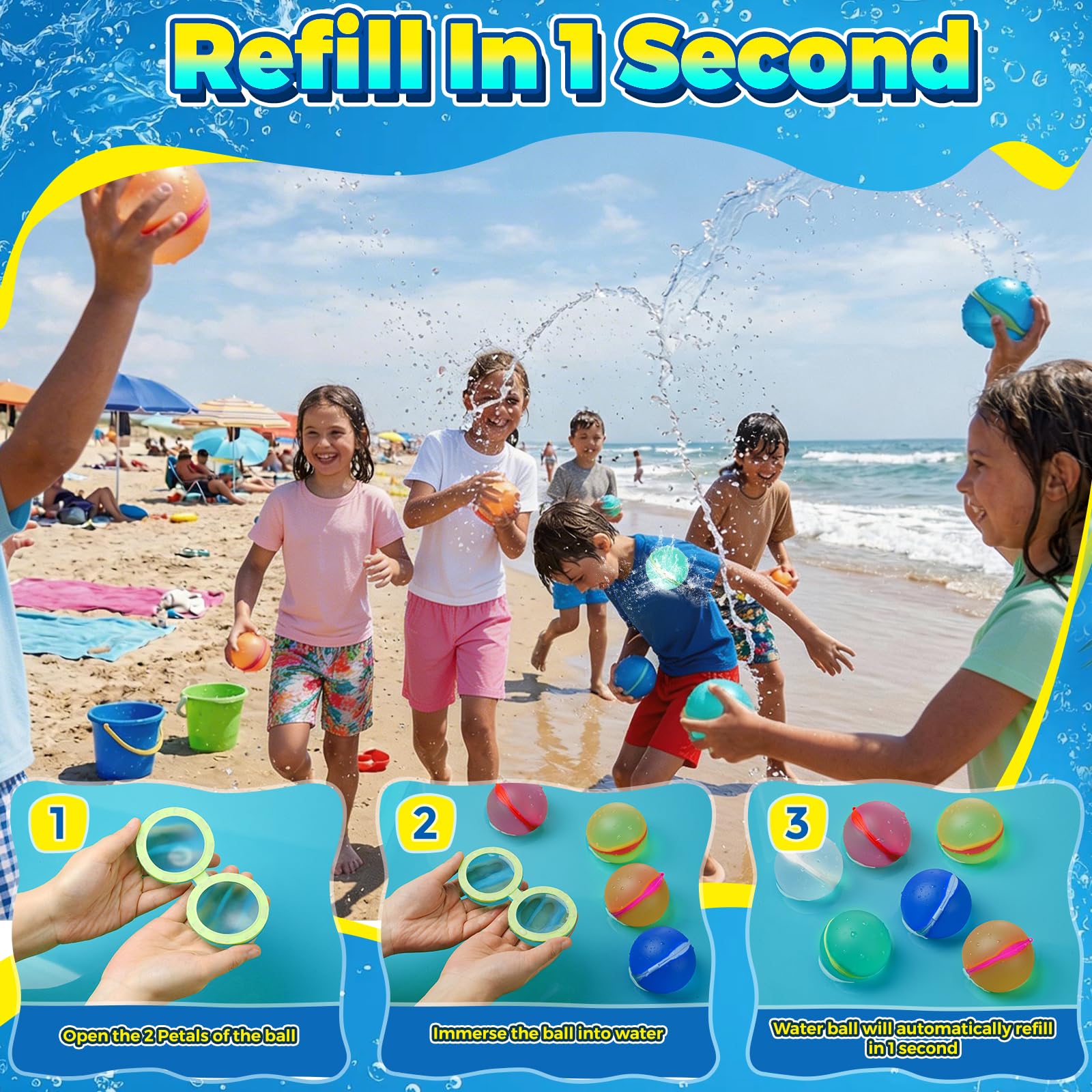 DEXKWEN niños jugando en piscina con globos demostrando diversión rápida y segura