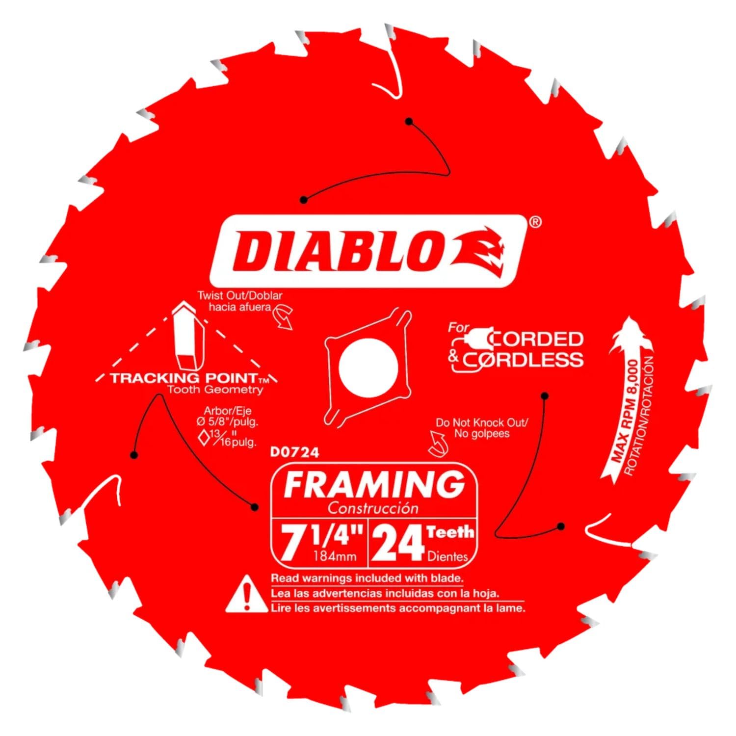 Diablo primer plano de dientes Tracking Point que mejora cortes rectos y control