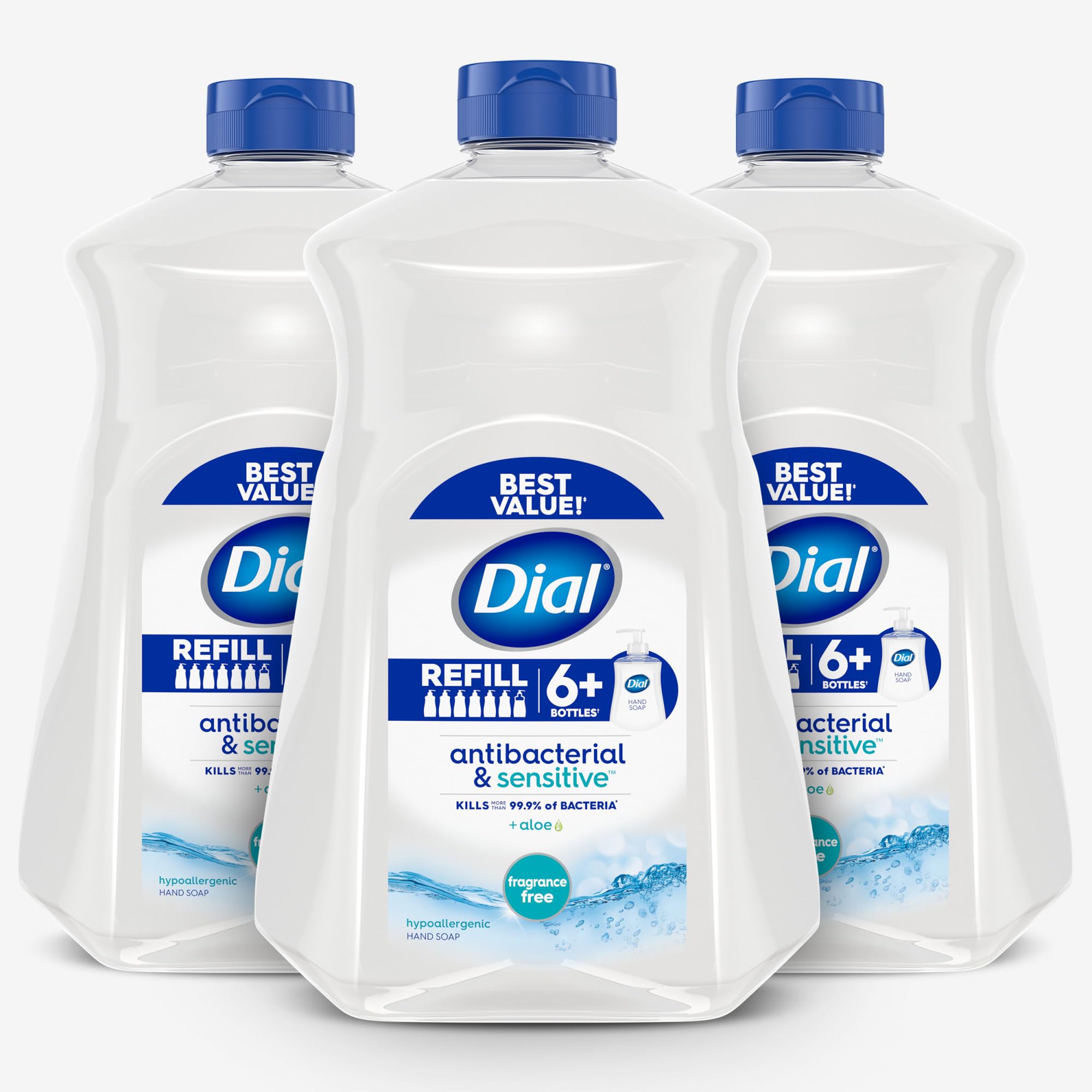 Dial frasco 52 fl oz frontal mostrando etiqueta y beneficio antibacterial