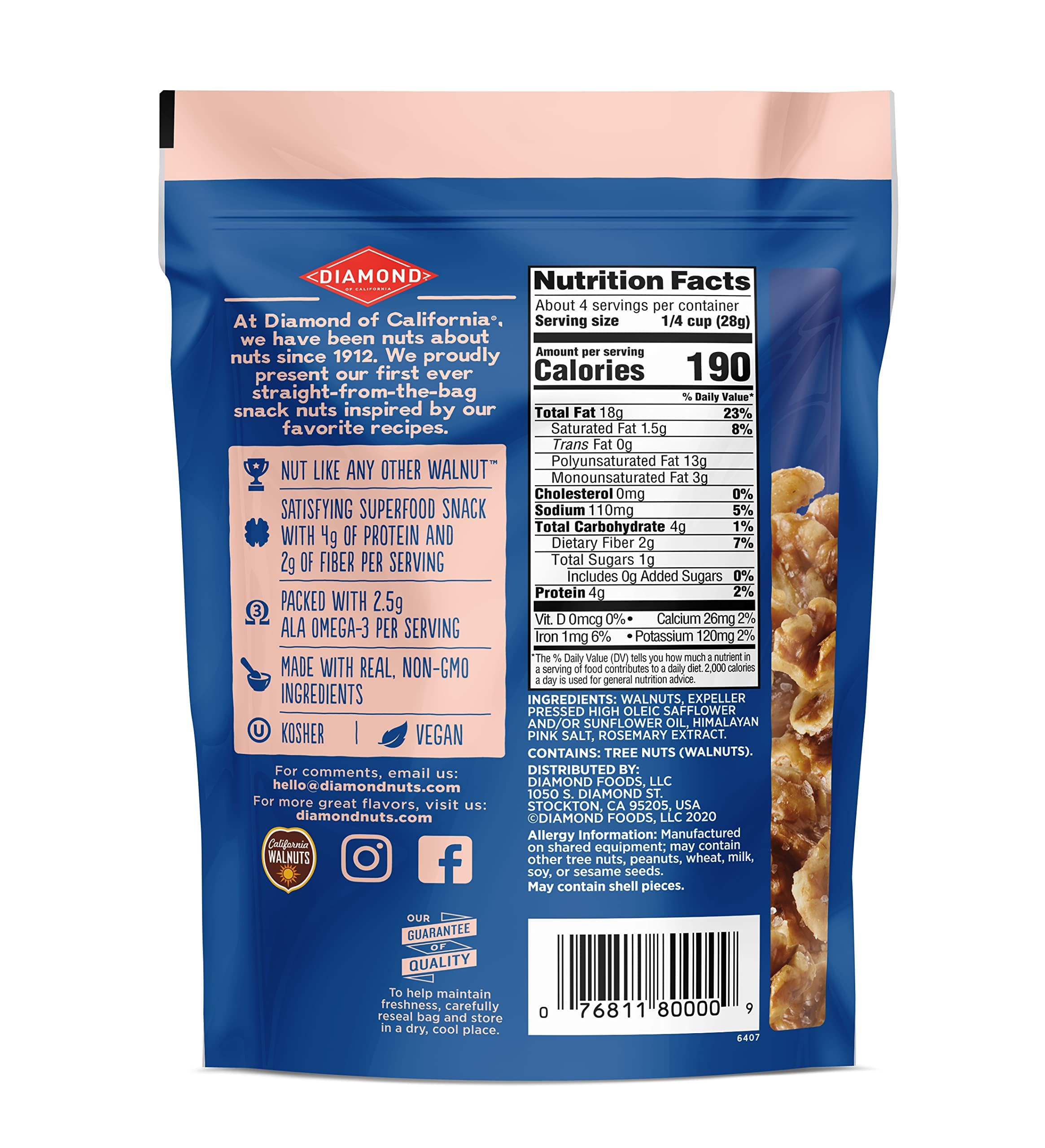 Diamond of California nueces fuera de la bolsa resaltando frescura y corteza