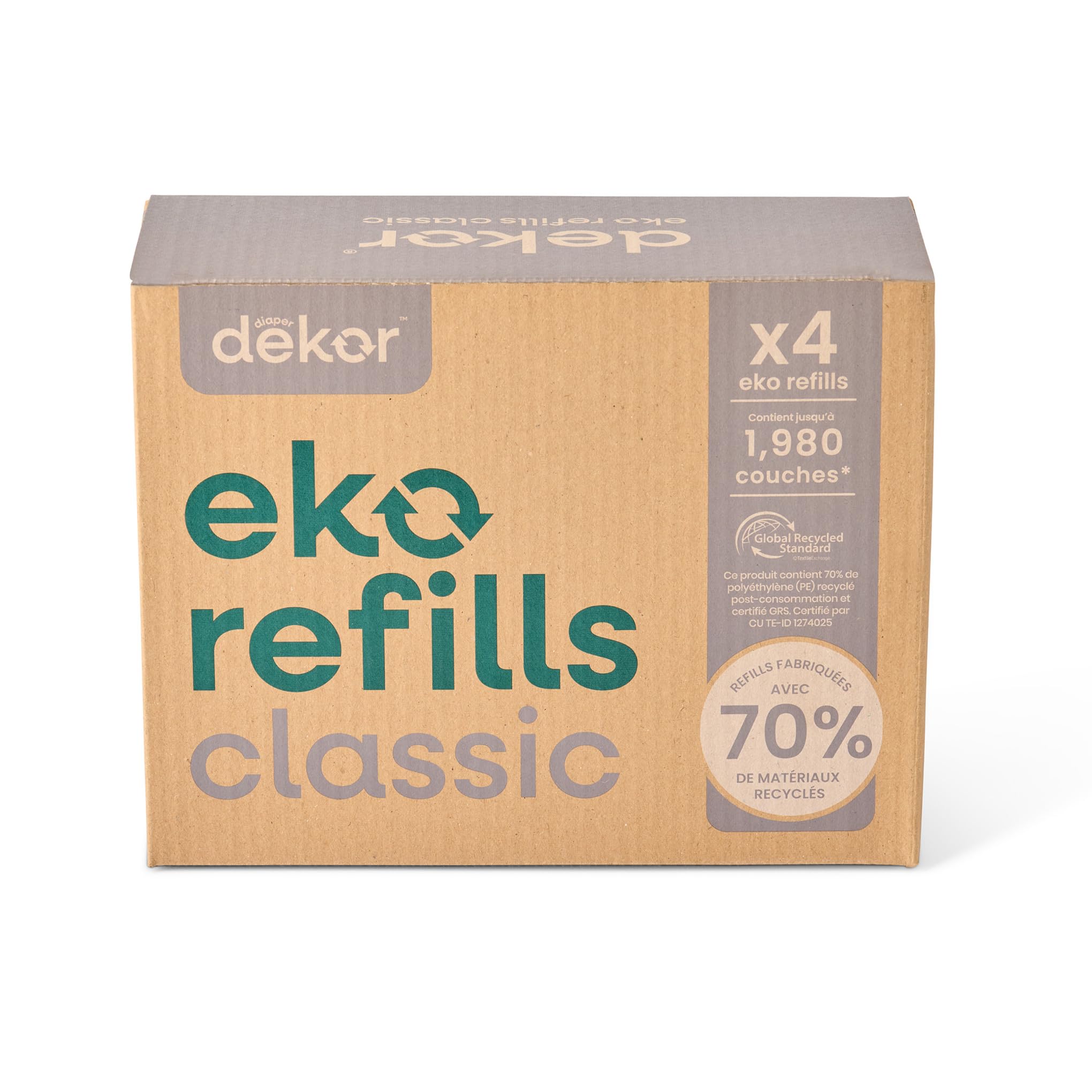Diaper Dekor vista frontal de caja con 4 recambios, solución económica