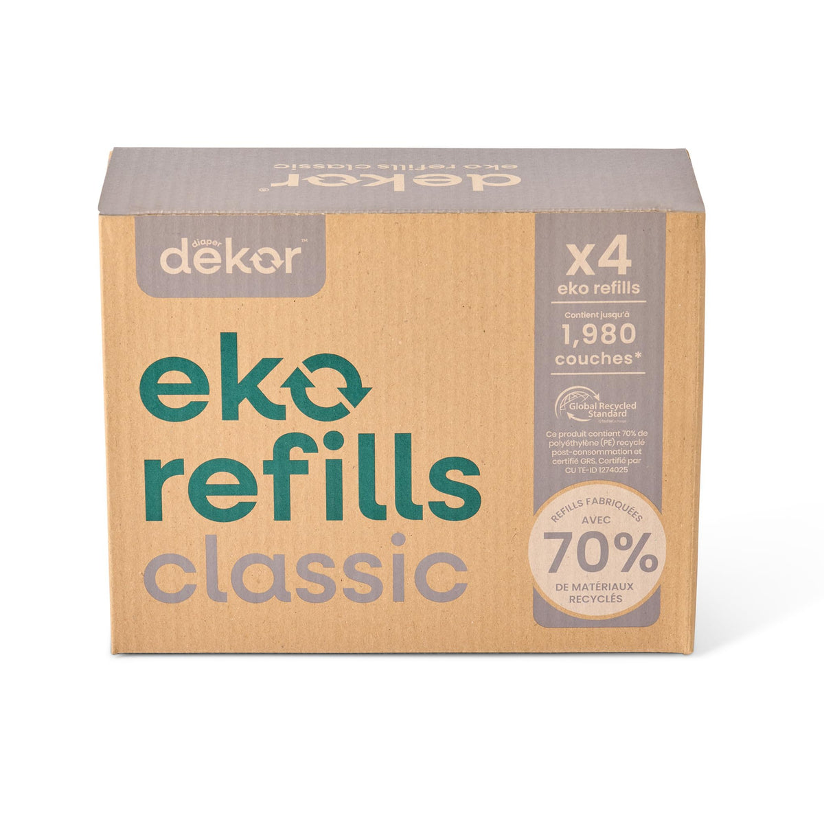 Diaper Dekor vista frontal de caja con 4 recambios, solución económica