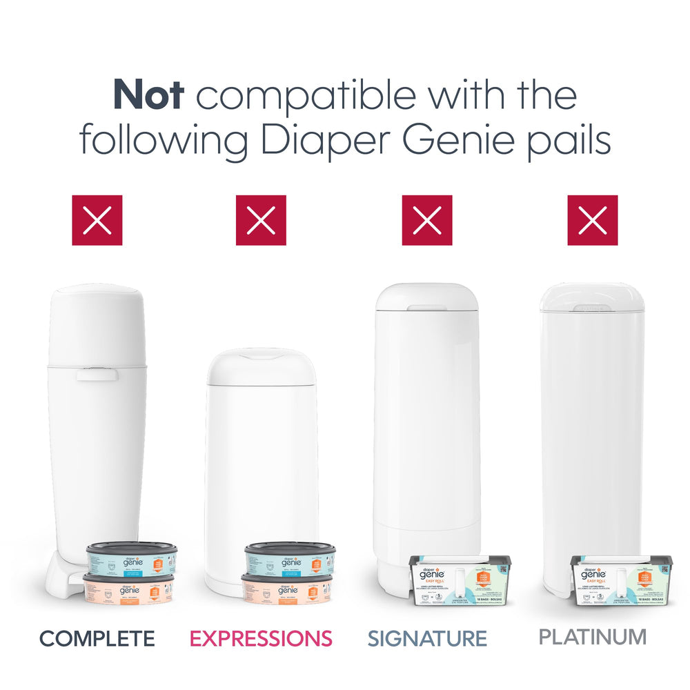Diaper Genie recarga junto a pañal para mostrar tamaño y capacidad