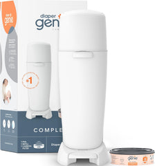 Diaper Genie vista frontal del cubo blanco ofreciendo control de olores
