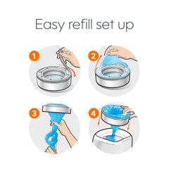 Diaper Genie instalación del recambio en cubo demostrando fácil montaje