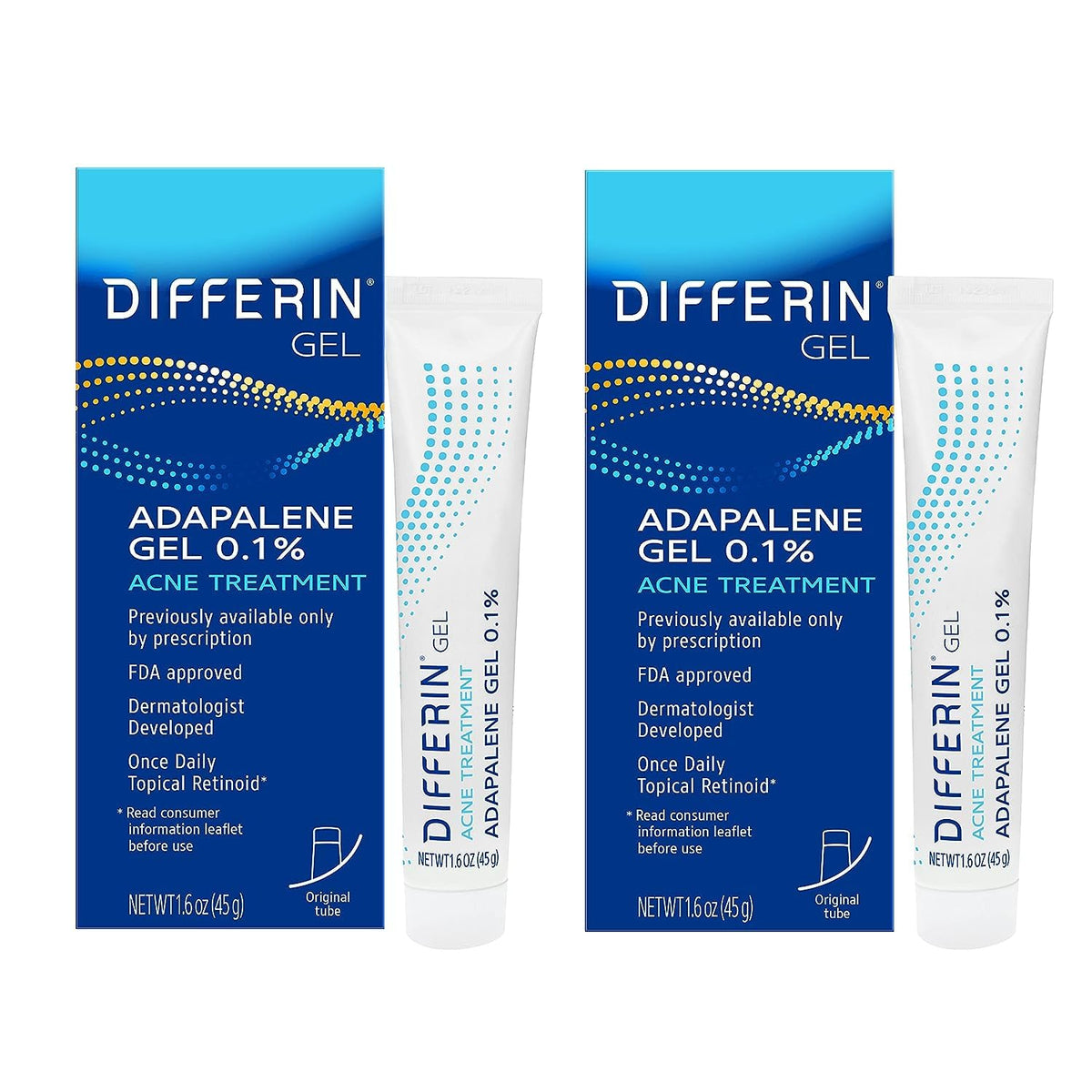 Differin gel frente del empaque mostrando marca y beneficio de control del acné