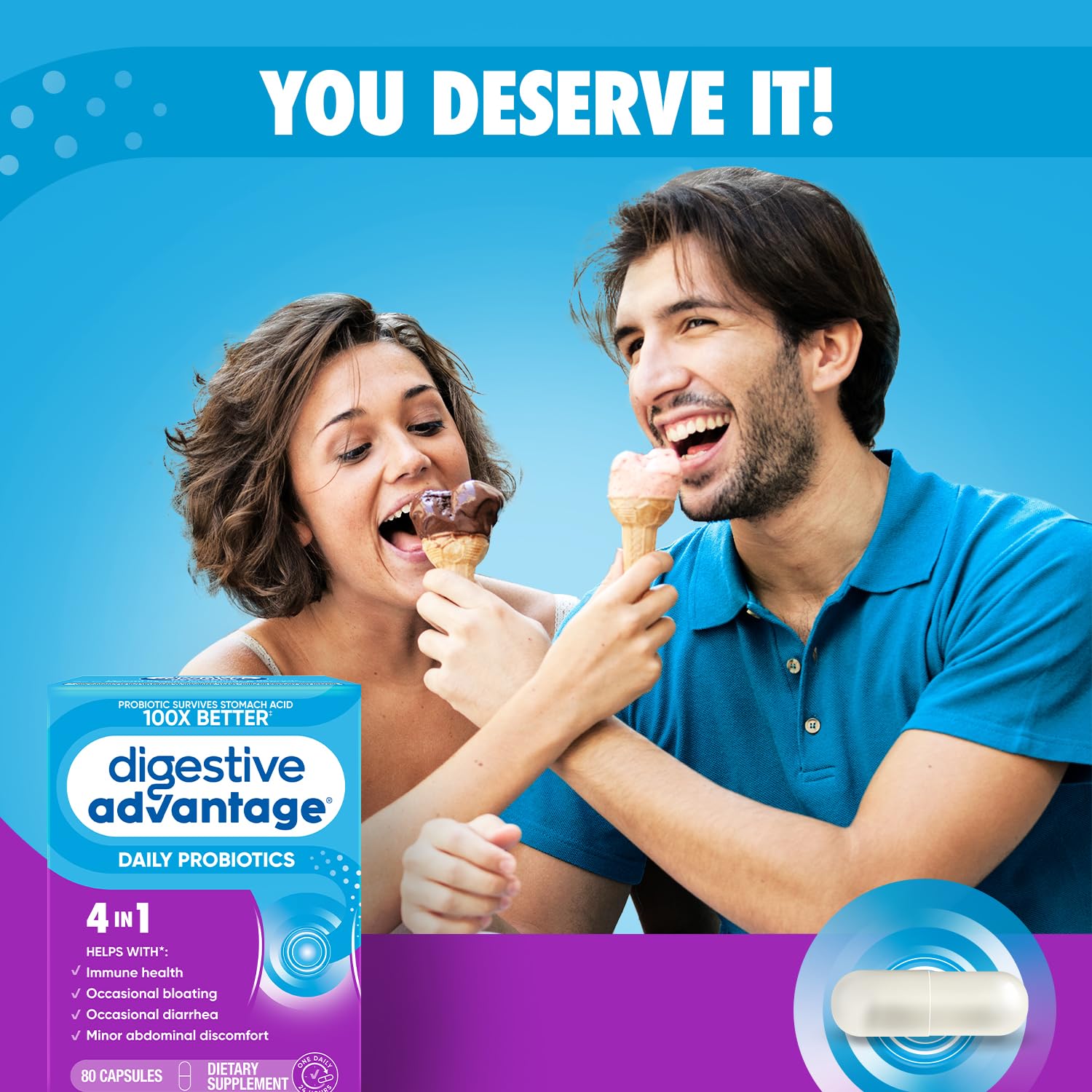 Digestive Advantage comparación de tamaño para visualizar la porción diaria