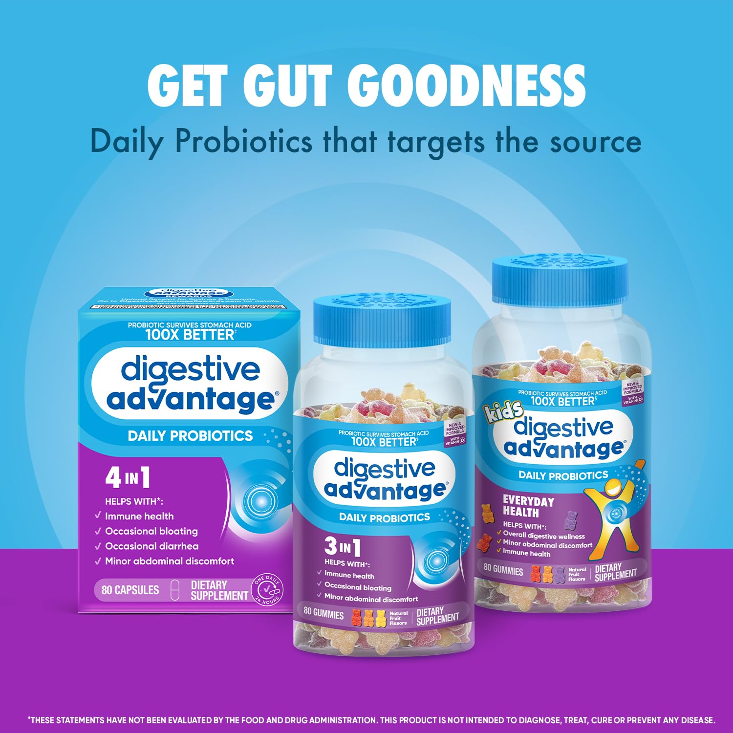 Digestive Advantage etiqueta nutricional destacando ingredientes y ausencia de alérgenos