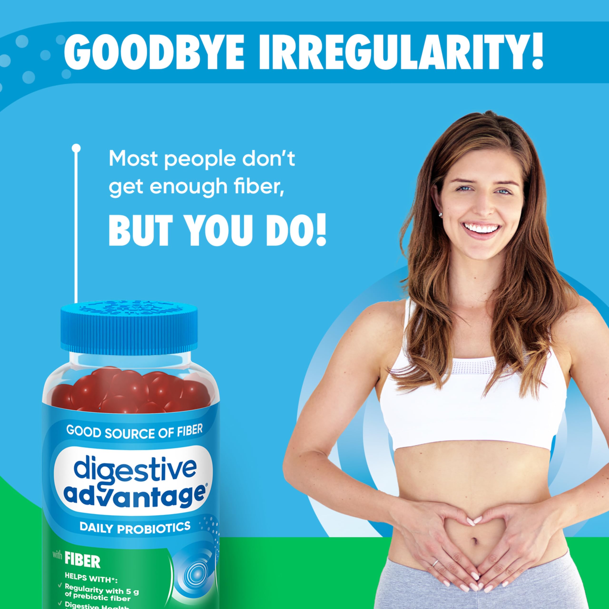 Cuenco con gomitas Digestive Advantage, presentación apetecible y conveniente