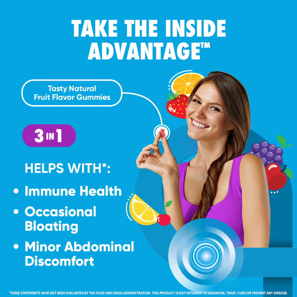 Digestive Advantage gomitas montadas para mostrar forma y cantidad por porción