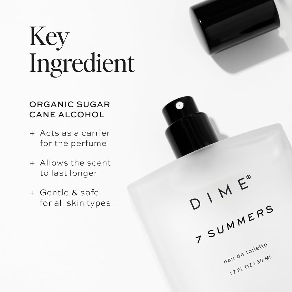 DIME botella 50 ml 7 Summers en mano para comparar escala y portabilidad