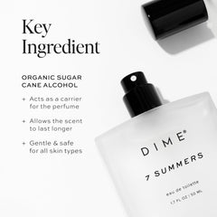 DIME botella 50 ml 7 Summers en mano para comparar escala y portabilidad