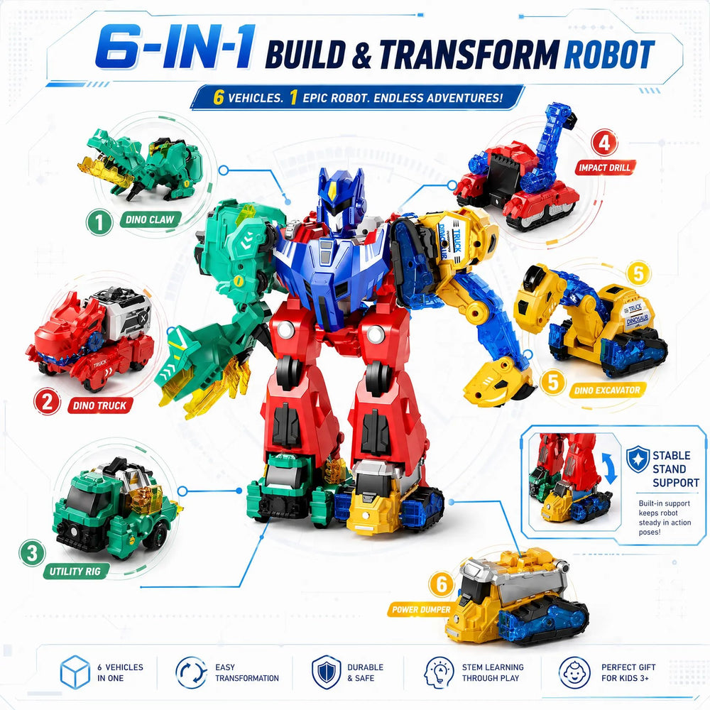 Dimoarch robot combinado grande destacando la estructura final y juego