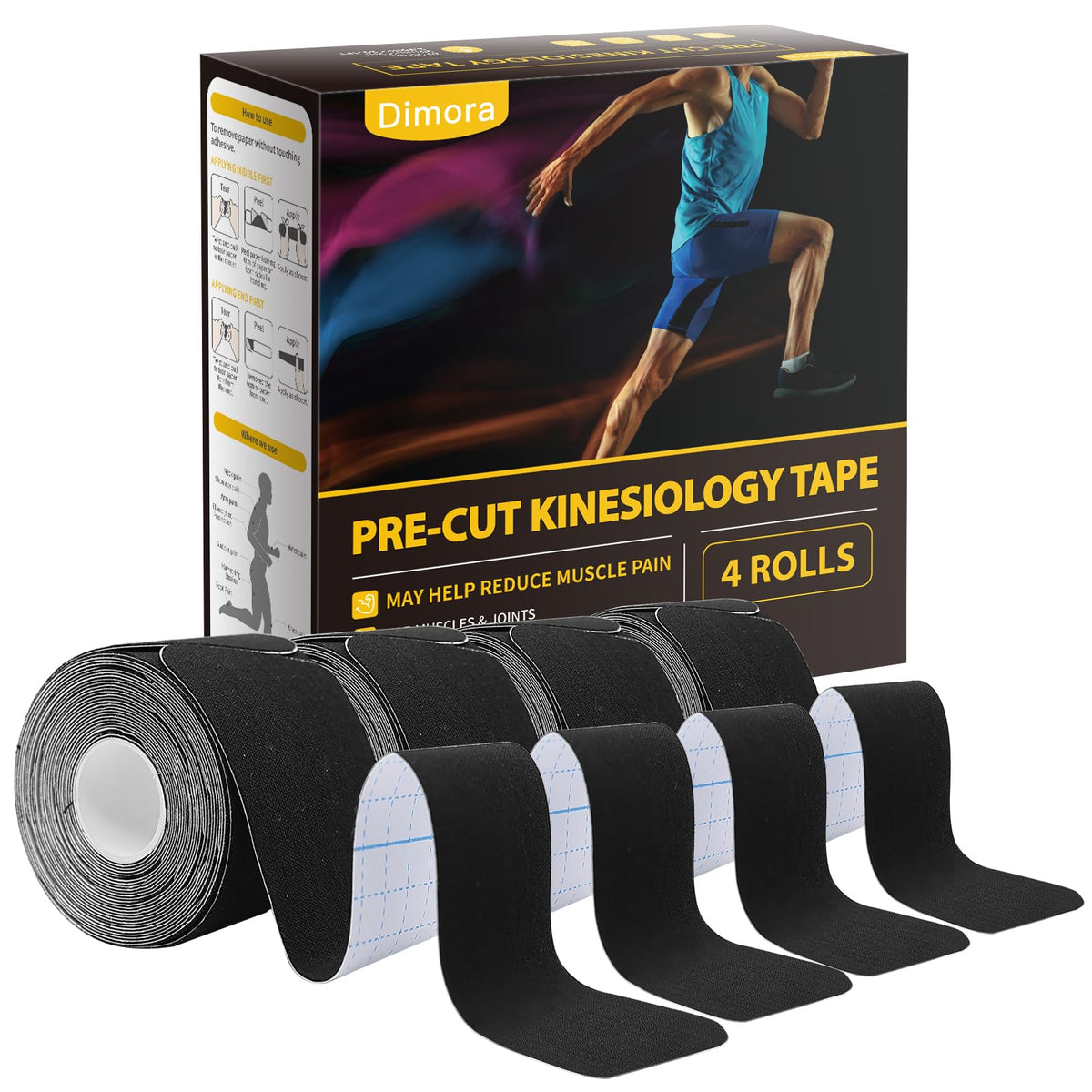 Dimora pack frontal con 4 rollos negros listo para uso y fácil almacenamiento