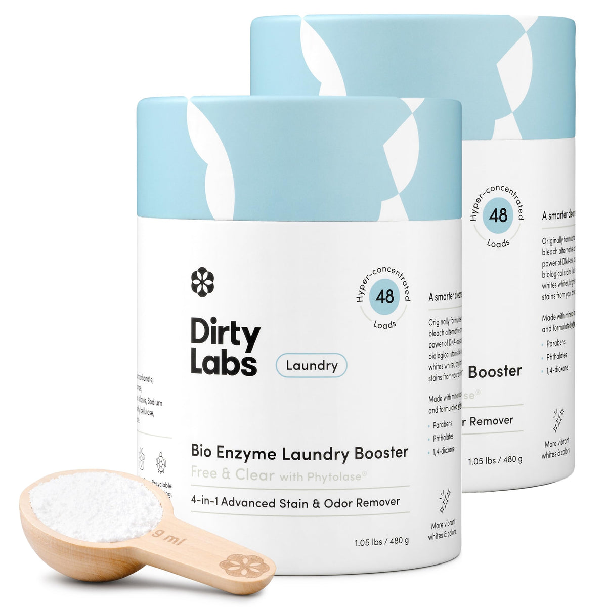 Dirty Labs frontal del envase sin fragancia mostrando diseño y beneficio ecológico